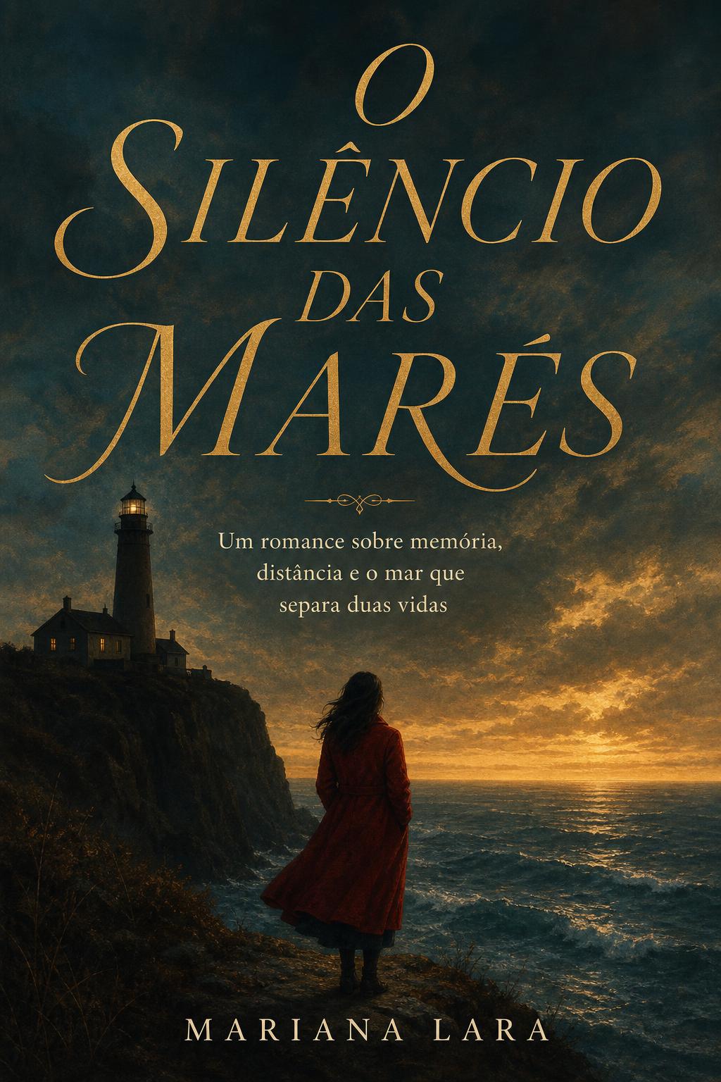 Capa O Silêncio das Marés — exemplo de capa profissional gerada por IA (Ficção literária)